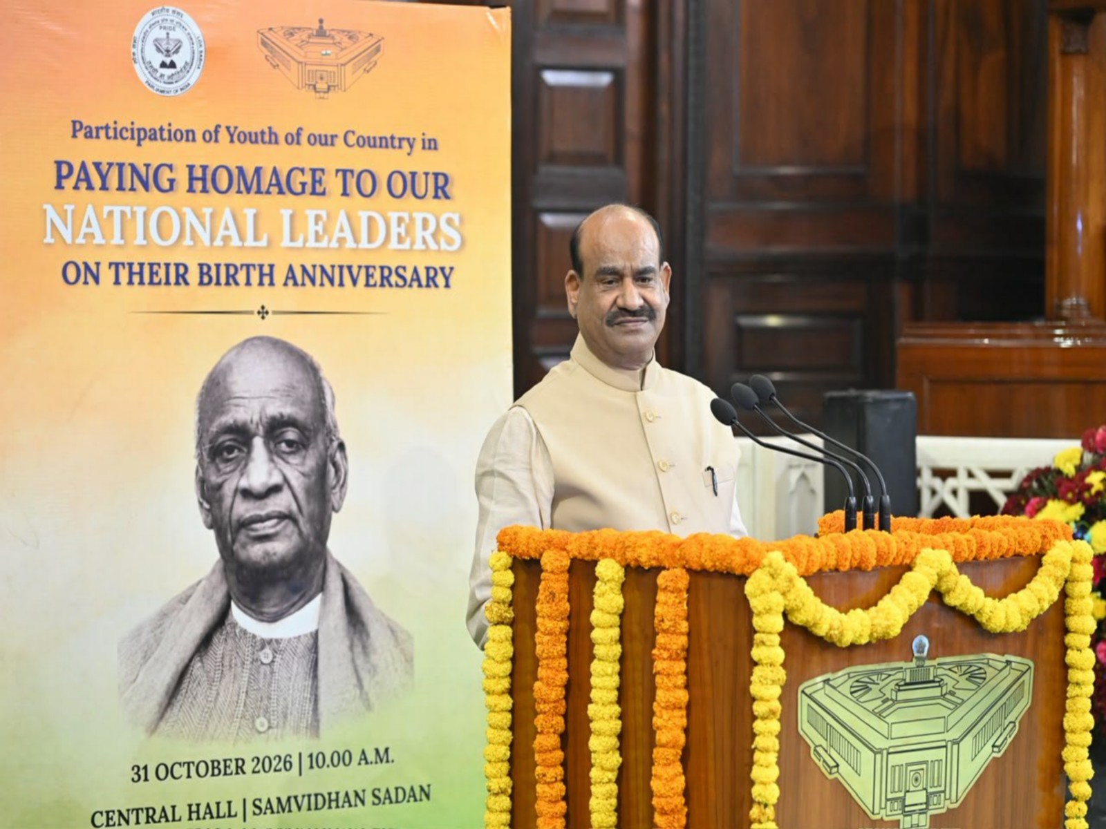 Lok Sabha Speaker Om Birla addressed students in the Central Hall of Samvidhan Sadan (Photo/@LokSabhaSectt)