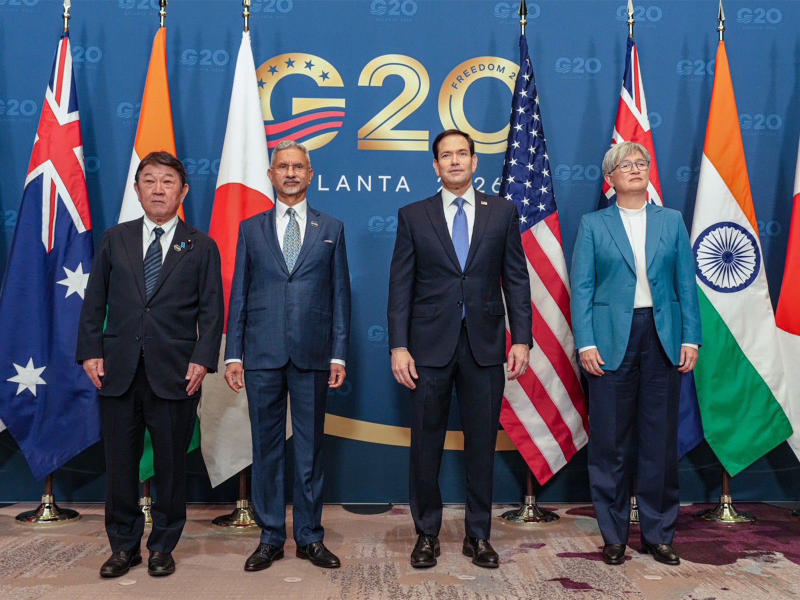 Japanese Foreign Affairs Minister Toshimitsu Motegi, EAM S Jaishankar, US State Secretary Marco Rubio and Australian FM Penny Wong (Photo/@SecRubio)