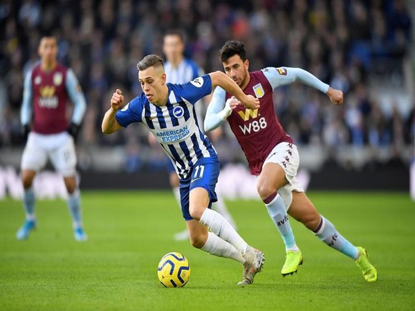 Brighton Leandro Trossard in action with Aston Villa's Trezeguet Brighton Leandro Trossard in action with Aston Villa's Trezeguet