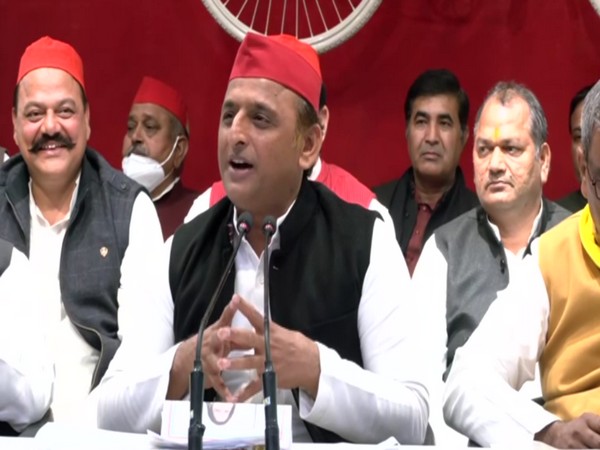 SP chief Akhilesh Yadav addressing a press conference on Monday (Photo/ANI)
