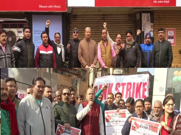 Bank employees participate in 2-day nationwide strike. Photo/ANI Bank employees participate in 2-day nationwide strike. Photo/ANI