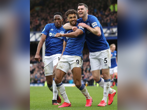 Dominic Calvert-Lewin celebrates scoring their third goal with Michael Keane and Yerry Mina Dominic Calvert-Lewin celebrates scoring their third goal with Michael Keane and Yerry Mina