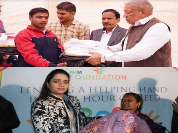 Lal Chand Bansal, Founder, M3M Foundation and Dr Payal Kanodia, Trustee, M3M Foundation distributing blankets Lal Chand Bansal, Founder, M3M Foundation and Dr Payal Kanodia, Trustee, M3M Foundation distributing blankets