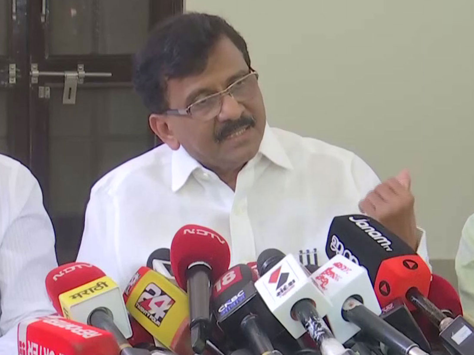 Shiv Sena (UBT) MP Sanjay Raut addresses the press conferences in national capital (Photo/ANI)
