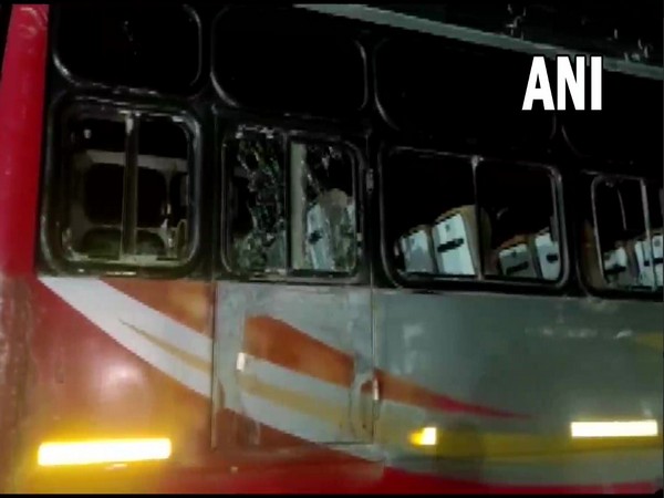 Visual of the bus pelted with stones (Photo/ANI)