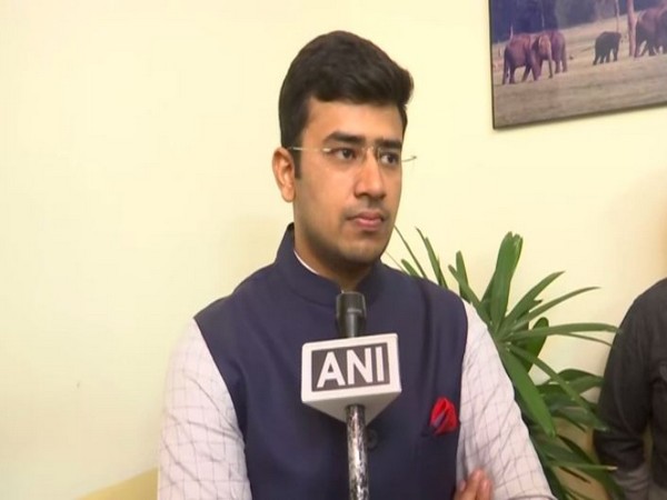 BJP MP Tejasvi Surya speaking to ANI in Bengaluru on Sunday. Photo/ANI BJP MP Tejasvi Surya speaking to ANI in Bengaluru on Sunday. Photo/ANI