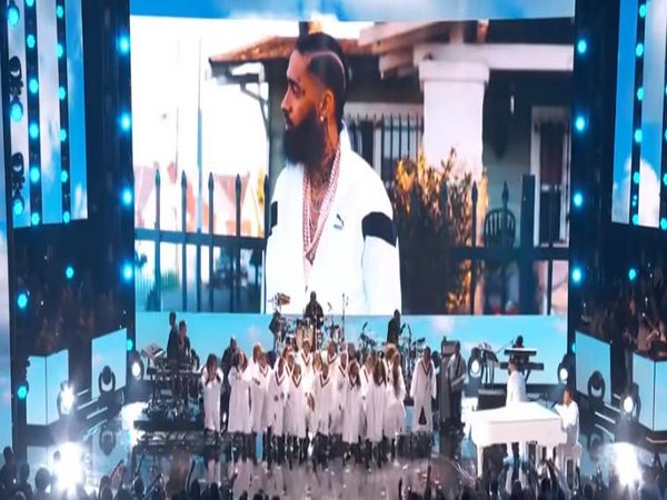 A still from the tribute performance by John Legend, DJ Khaled and more to Nipsey Hussle at 2020 Grammys A still from the tribute performance by John Legend, DJ Khaled and more to Nipsey Hussle at 2020 Grammys