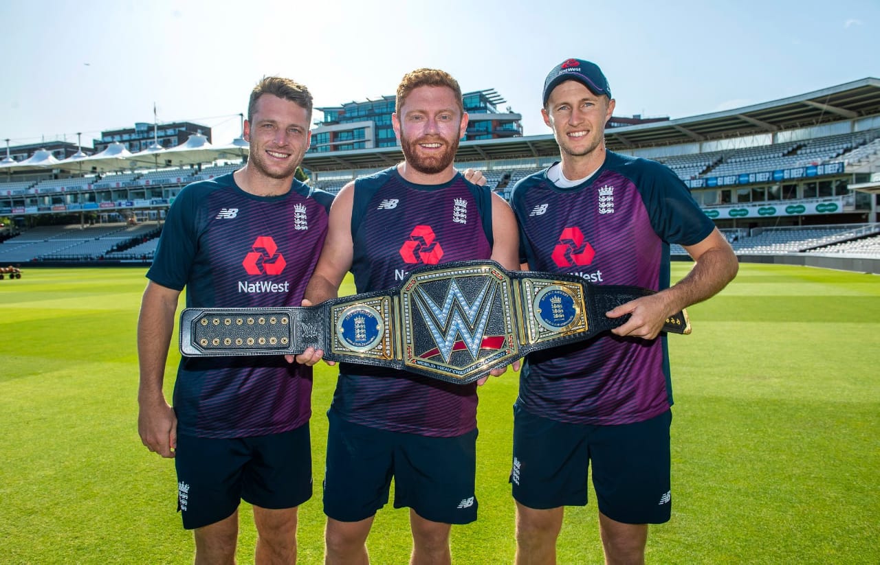 England Cricket team receives customised WWE championship title after