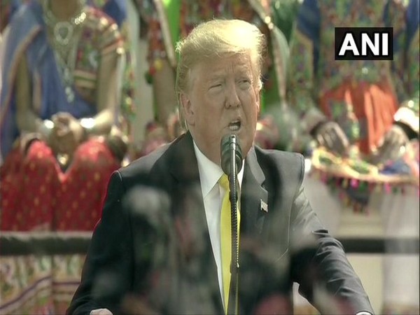 US President Donald Trump addressing a gathering at Motera stadium Ahmedabad on Monday . Photo/ANI US President Donald Trump addressing a gathering at Motera stadium Ahmedabad on Monday . Photo/ANI