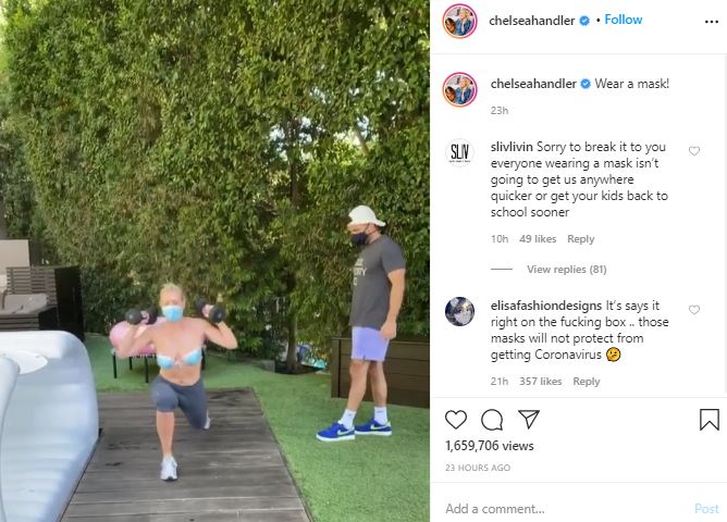 Chelsea Handler Wore Sports Bra Made of Face Masks for Workout Video