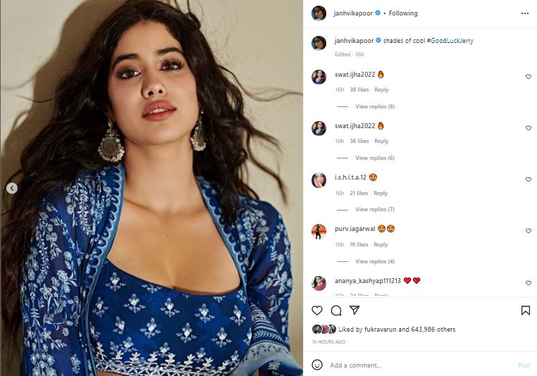 Janhvi Kapoor shares cool hues in her recent social media post