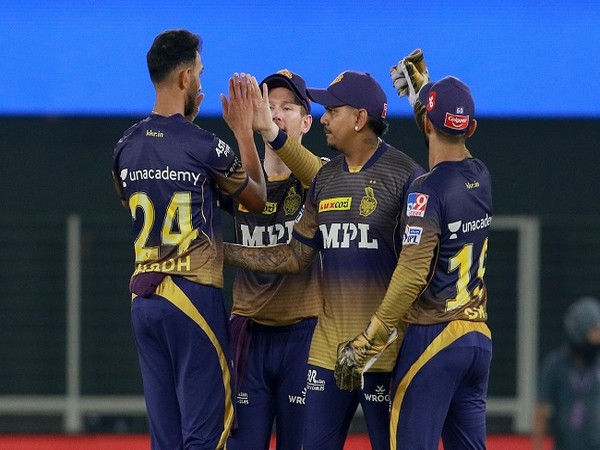 KKR players celebrate after taking a wicket against Punjab Kings  (Photo/ IPL Twitter)