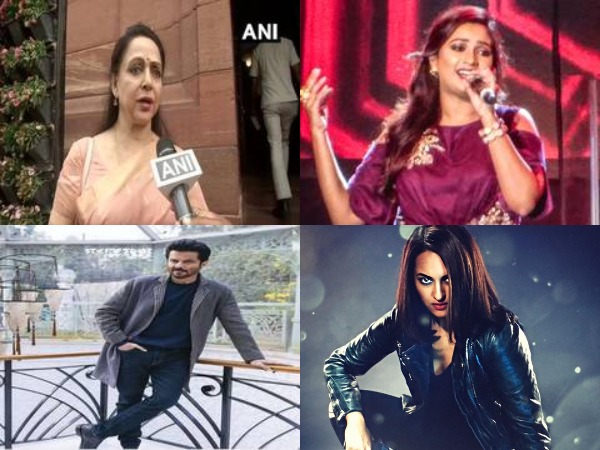 Bollywood actors Hema Malini, Anil Kapoor, Sonakshi Sinha and singer Shreya Ghoshal (Image Source: File photos and Sonakshi Sinha's Twitter) Bollywood actors Hema Malini, Anil Kapoor, Sonakshi Sinha and singer Shreya Ghoshal (Image Source: File photos and Sonakshi Sinha's Twitter)