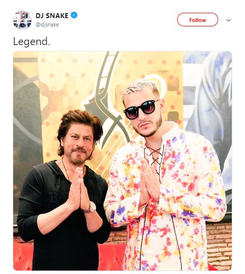 DJ Snake calls SRK a 'legend' in his latest post