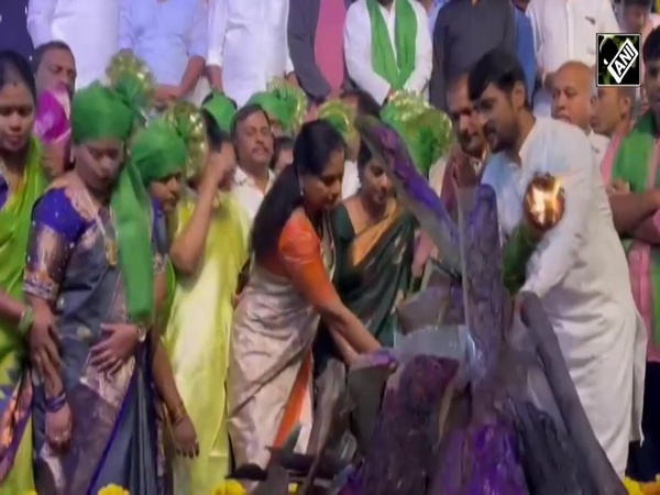 Pongal: BRS MLC K Kavitha participates in Bhogi celebrations in Hyderabad